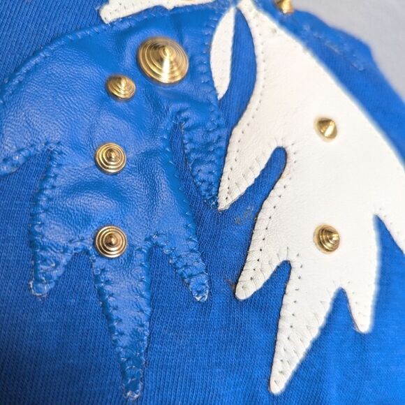 Phillip Noel blue white leather embellished studded vintage tunic T-shirt top OS - Picture 8 of 8